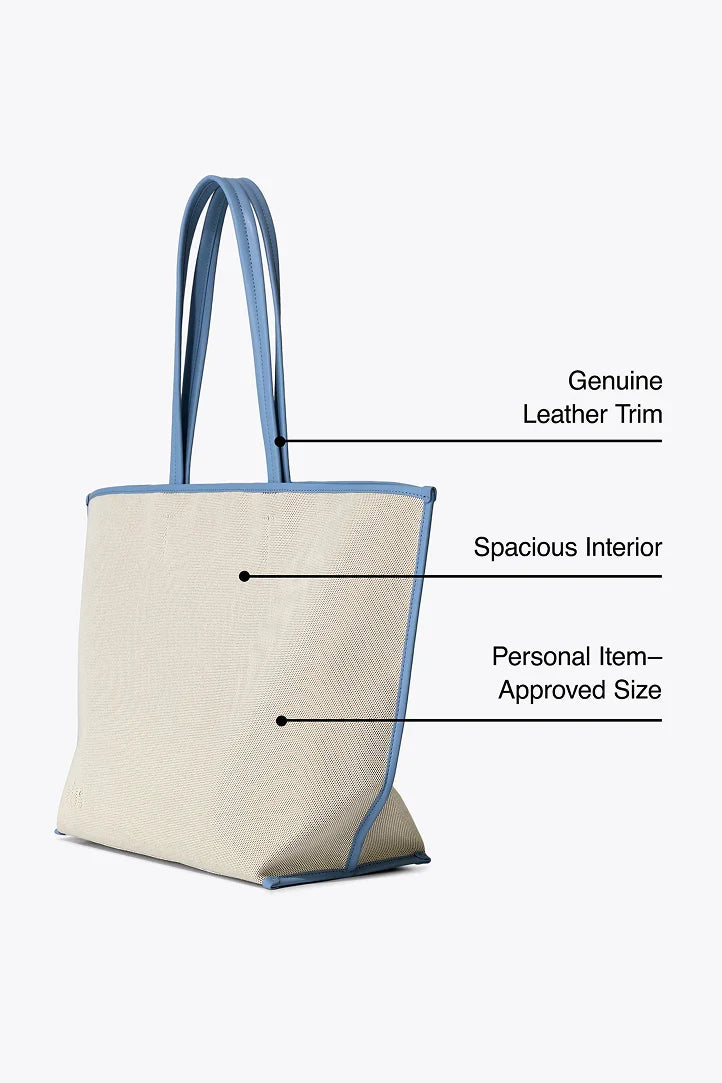 The Canvas and Leather Tote in Dusty Blue